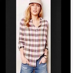 Anthropologie Isabella Sinclair Plaid & Lace Button Front Shirt - NEW - Size XS